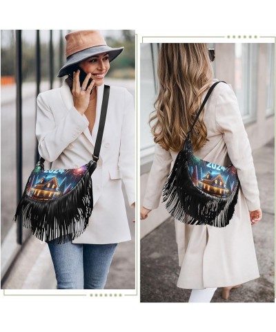 Retro Flowers Fringe Crossbody Bag Tassel Purses for Women Western Purses for Women Crossbody Shoulder Purse Night House 2024...