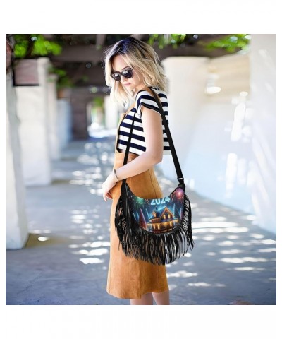 Retro Flowers Fringe Crossbody Bag Tassel Purses for Women Western Purses for Women Crossbody Shoulder Purse Night House 2024...