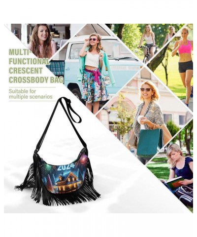 Retro Flowers Fringe Crossbody Bag Tassel Purses for Women Western Purses for Women Crossbody Shoulder Purse Night House 2024...