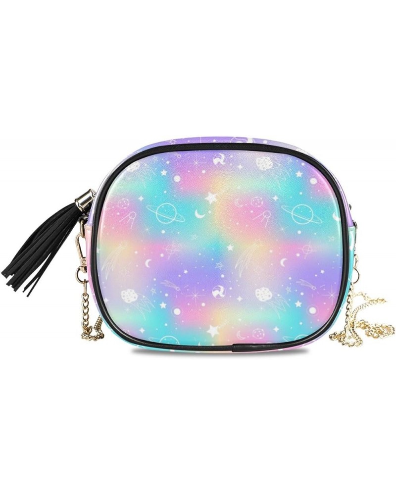 Women's Colorful Galaxy PU Leather Crossbody Bag Shoulder Purse with Tassel Multi 03 $11.28 Crossbody Bags