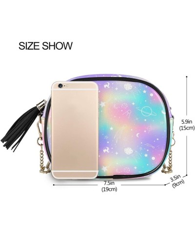 Women's Colorful Galaxy PU Leather Crossbody Bag Shoulder Purse with Tassel Multi 03 $11.28 Crossbody Bags