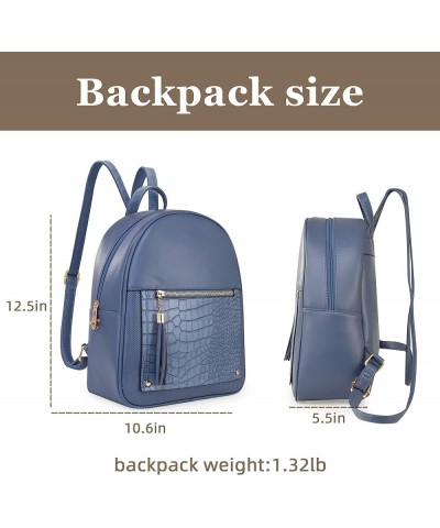 3Pcs Anti Theft Backpack Purse for Women Small Quilted Backpack Set Crocodile Blue $19.59 Backpacks