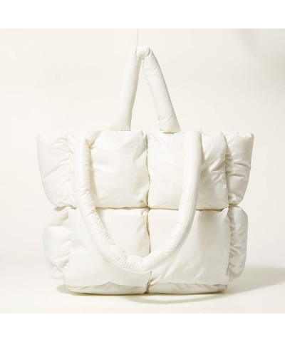 Puffer Tote Bag Fashion Quilted Crossbody Bag for Women Puffy Purse Handbags Down Padded Shoulder Bag White $22.41 Totes