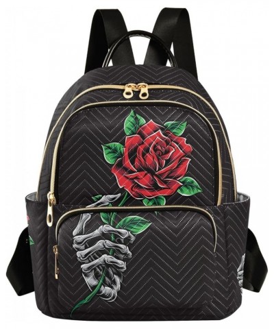 Mini Backpack Gothic Skull Rose Floral Fashion Backpack Purse for Women,Handbag Shoulder Bag Casual Daypack, Ladies Gift for ...