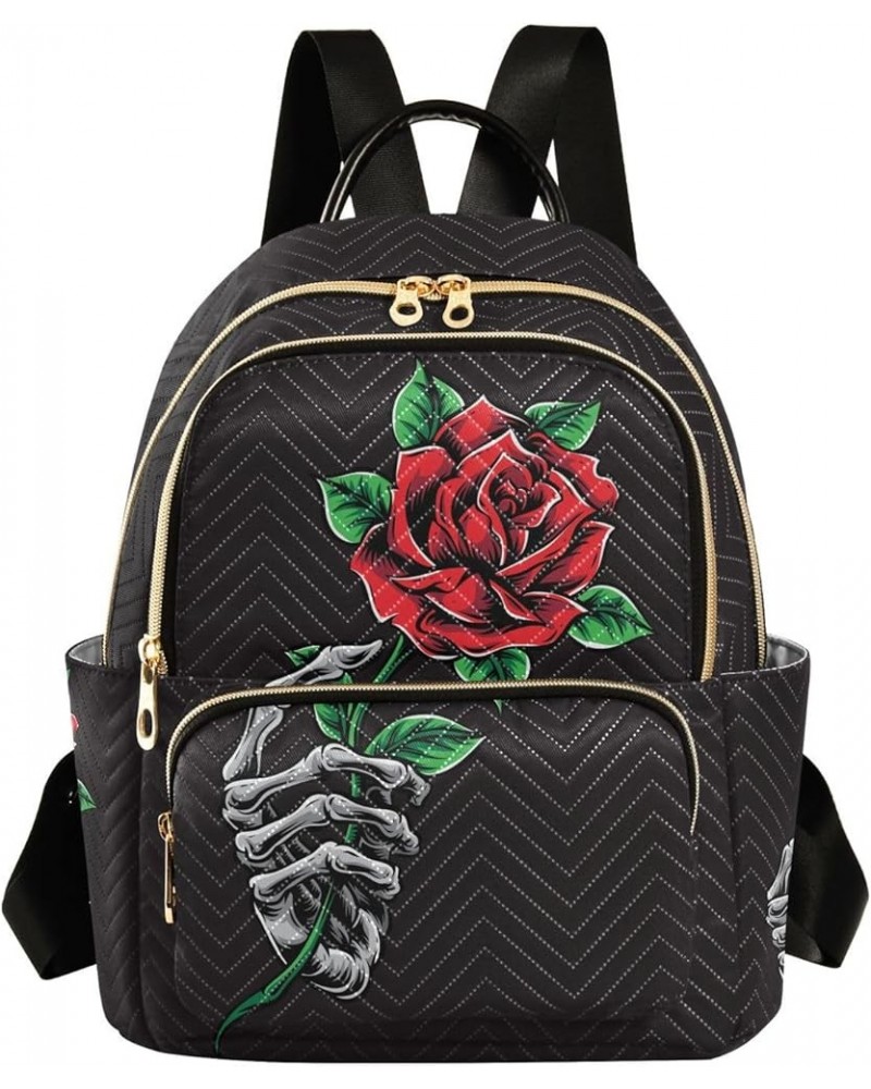 Mini Backpack Gothic Skull Rose Floral Fashion Backpack Purse for Women,Handbag Shoulder Bag Casual Daypack, Ladies Gift for ...