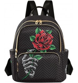 Mini Backpack Gothic Skull Rose Floral Fashion Backpack Purse for Women,Handbag Shoulder Bag Casual Daypack, Ladies Gift for ...