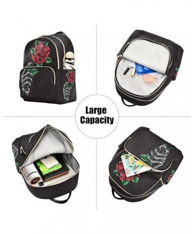 Mini Backpack Gothic Skull Rose Floral Fashion Backpack Purse for Women,Handbag Shoulder Bag Casual Daypack, Ladies Gift for ...