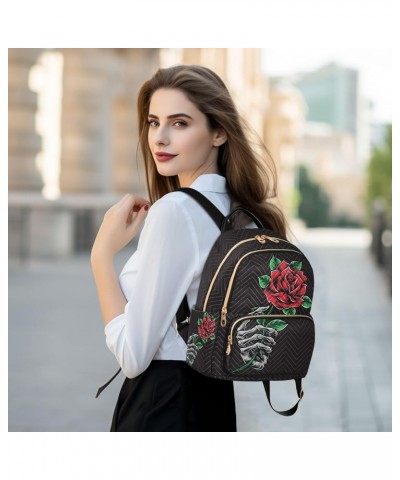 Mini Backpack Gothic Skull Rose Floral Fashion Backpack Purse for Women,Handbag Shoulder Bag Casual Daypack, Ladies Gift for ...