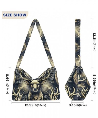 Ladies Soft Plush Underarm Bag Hunting-deer-head Fluffy Shoulder Bag Women Furry Purse Handbag $18.87 Shoulder Bags