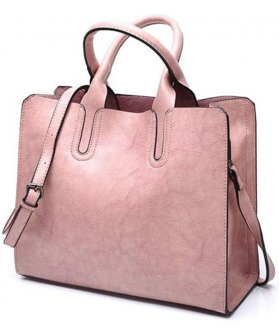 Women's Large Capacity Handbag Retro Oil Wax PU Leather Shoulder Shopping Bag (blue) Pink $43.32 Totes