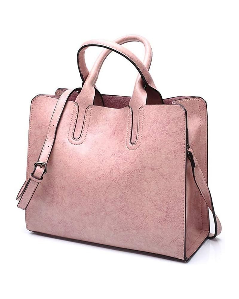 Women's Large Capacity Handbag Retro Oil Wax PU Leather Shoulder Shopping Bag (blue) Pink $43.32 Totes