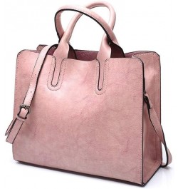 Women's Large Capacity Handbag Retro Oil Wax PU Leather Shoulder Shopping Bag (blue) Pink $43.32 Totes