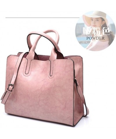 Women's Large Capacity Handbag Retro Oil Wax PU Leather Shoulder Shopping Bag (blue) Pink $43.32 Totes