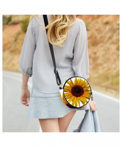 Summer Sunflower Yellow Plant Crossbody Bag for Women Teen Girls Round Canvas Shoulder Bag Purse Tote Handbag Bag $12.17 Totes