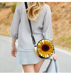 Summer Sunflower Yellow Plant Crossbody Bag for Women Teen Girls Round Canvas Shoulder Bag Purse Tote Handbag Bag $12.17 Totes