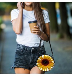 Summer Sunflower Yellow Plant Crossbody Bag for Women Teen Girls Round Canvas Shoulder Bag Purse Tote Handbag Bag $12.17 Totes