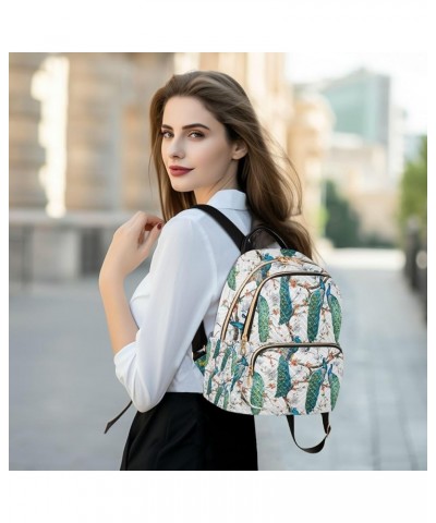 Women Backpack Green Peacock Flower Anti-Theft Travel Backpack with Luggage Belt Lightweight Handbag Lady Purse Roomy Double ...