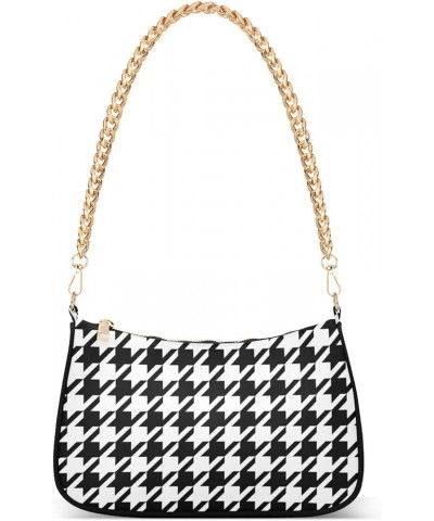 Houndstooth Shoulder Bag for Women Fabric Crescent Handbag with Zipper Chain Clutch Purses Houndstooth $16.73 Shoulder Bags