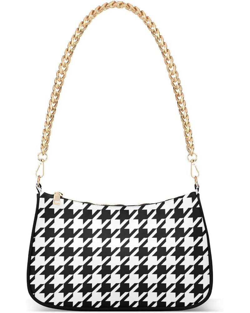 Houndstooth Shoulder Bag for Women Fabric Crescent Handbag with Zipper Chain Clutch Purses Houndstooth $16.73 Shoulder Bags