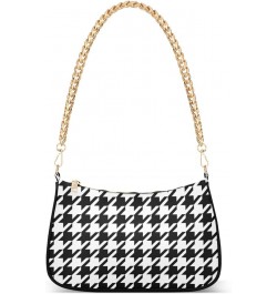 Houndstooth Shoulder Bag for Women Fabric Crescent Handbag with Zipper Chain Clutch Purses Houndstooth $16.73 Shoulder Bags