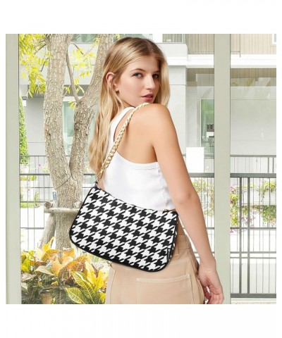 Houndstooth Shoulder Bag for Women Fabric Crescent Handbag with Zipper Chain Clutch Purses Houndstooth $16.73 Shoulder Bags