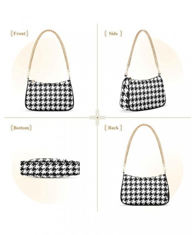 Houndstooth Shoulder Bag for Women Fabric Crescent Handbag with Zipper Chain Clutch Purses Houndstooth $16.73 Shoulder Bags