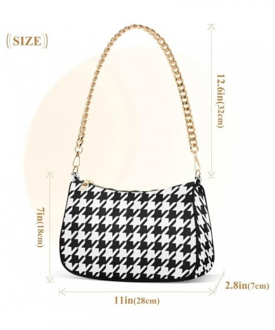 Houndstooth Shoulder Bag for Women Fabric Crescent Handbag with Zipper Chain Clutch Purses Houndstooth $16.73 Shoulder Bags