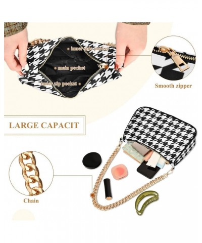 Houndstooth Shoulder Bag for Women Fabric Crescent Handbag with Zipper Chain Clutch Purses Houndstooth $16.73 Shoulder Bags