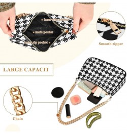 Houndstooth Shoulder Bag for Women Fabric Crescent Handbag with Zipper Chain Clutch Purses Houndstooth $16.73 Shoulder Bags