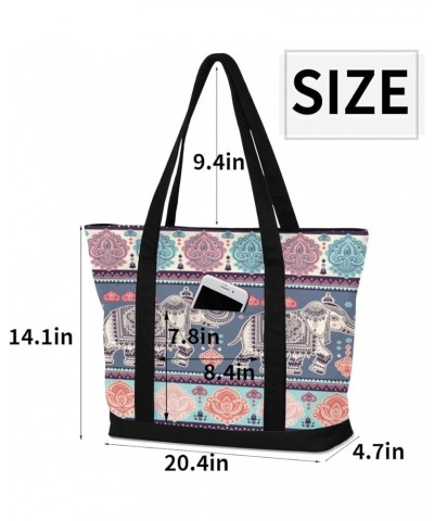 Tote Bag for Women Canvas Shoulder Bag Large Casual Handbag Lightweight Tote Bag with Zipper for Work Travel Shopping Ethnic ...