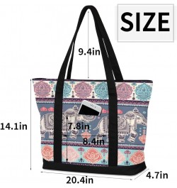 Tote Bag for Women Canvas Shoulder Bag Large Casual Handbag Lightweight Tote Bag with Zipper for Work Travel Shopping Ethnic ...