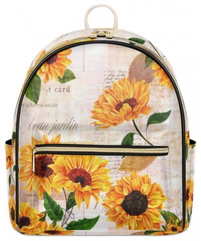 Sunflower Retro Pattern Backpack Purse for Women Cute Mini Back Pack Small Casual Daypacks Pu Leather Bookbag Anti Theft Flor...