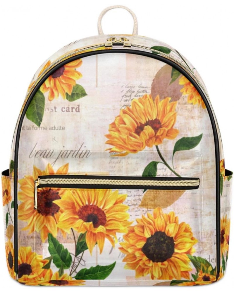 Sunflower Retro Pattern Backpack Purse for Women Cute Mini Back Pack Small Casual Daypacks Pu Leather Bookbag Anti Theft Flor...