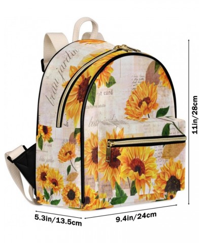 Sunflower Retro Pattern Backpack Purse for Women Cute Mini Back Pack Small Casual Daypacks Pu Leather Bookbag Anti Theft Flor...