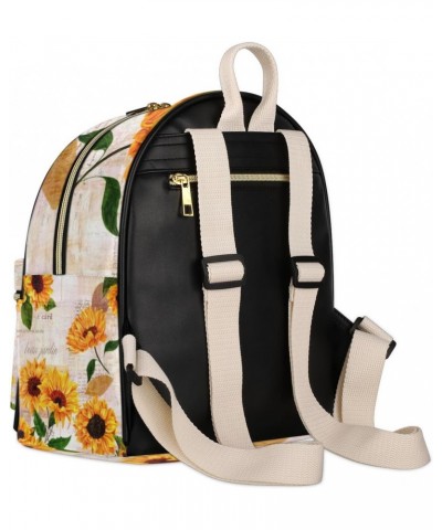 Sunflower Retro Pattern Backpack Purse for Women Cute Mini Back Pack Small Casual Daypacks Pu Leather Bookbag Anti Theft Flor...