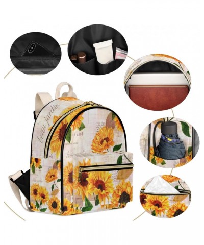 Sunflower Retro Pattern Backpack Purse for Women Cute Mini Back Pack Small Casual Daypacks Pu Leather Bookbag Anti Theft Flor...