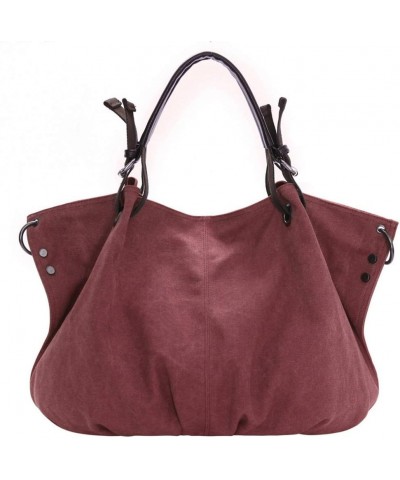 Women's Canvas Retro Art Portable Large Capacity Zipper One-shoulder Diagonal Bag Purple Red $33.11 Shoulder Bags