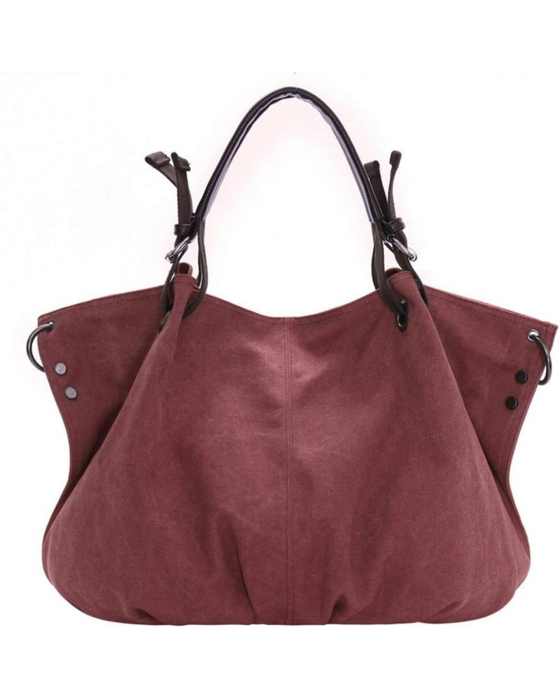 Women's Canvas Retro Art Portable Large Capacity Zipper One-shoulder Diagonal Bag Purple Red $33.11 Shoulder Bags