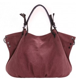 Women's Canvas Retro Art Portable Large Capacity Zipper One-shoulder Diagonal Bag Purple Red $33.11 Shoulder Bags