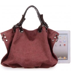 Women's Canvas Retro Art Portable Large Capacity Zipper One-shoulder Diagonal Bag Purple Red $33.11 Shoulder Bags