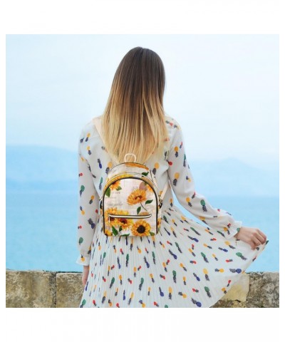 Sunflower Retro Pattern Backpack Purse for Women Cute Mini Back Pack Small Casual Daypacks Pu Leather Bookbag Anti Theft Flor...