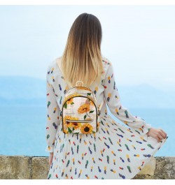 Sunflower Retro Pattern Backpack Purse for Women Cute Mini Back Pack Small Casual Daypacks Pu Leather Bookbag Anti Theft Flor...