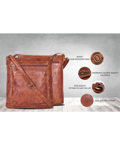 Real Vintage Leather Crossbody Sling Bag For Women & Girls Tan $19.32 Crossbody Bags