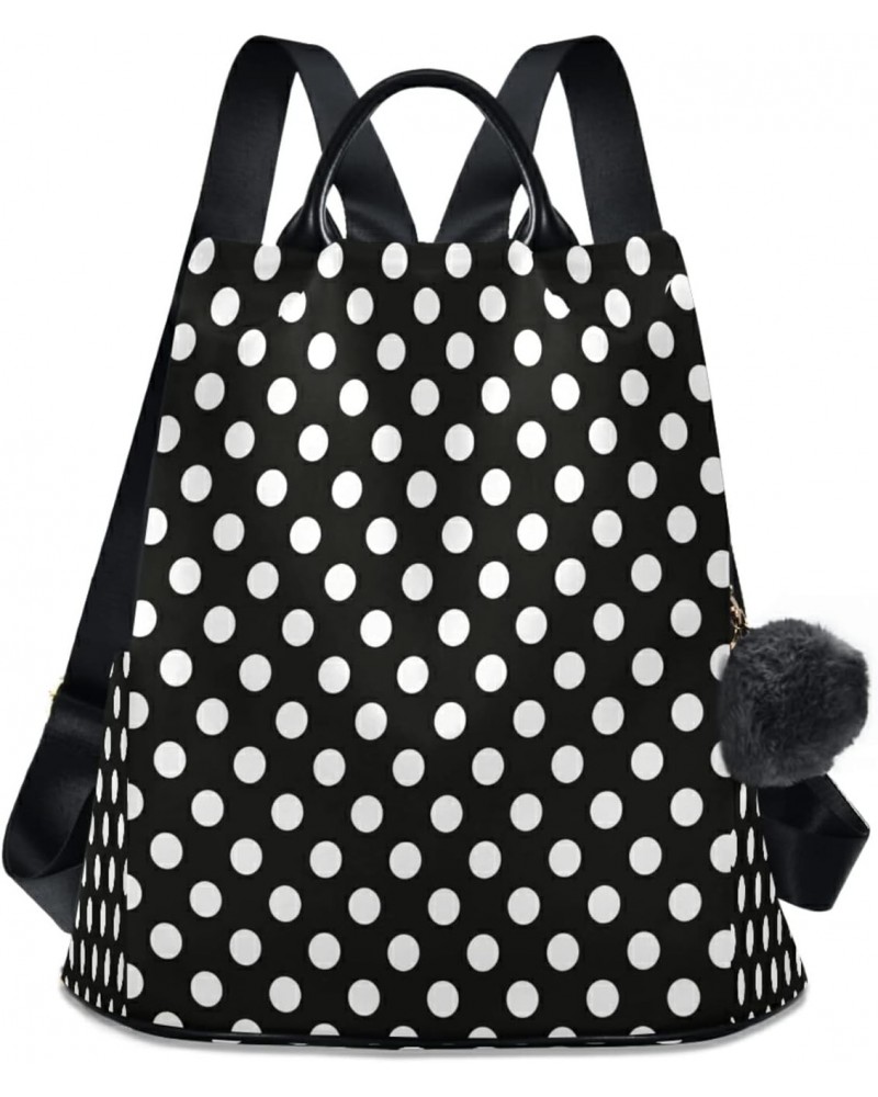 Polka Dot Black White Large Women's Fashion Casual Backpack Purse Shoulder Travel Bag $20.79 Backpacks