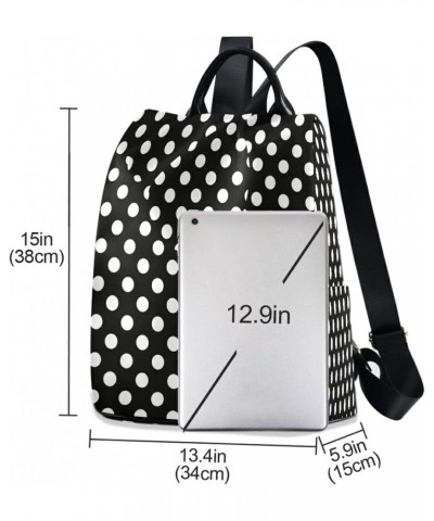 Polka Dot Black White Large Women's Fashion Casual Backpack Purse Shoulder Travel Bag $20.79 Backpacks