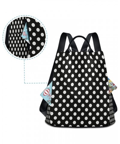 Polka Dot Black White Large Women's Fashion Casual Backpack Purse Shoulder Travel Bag $20.79 Backpacks