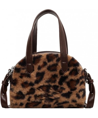 Leopard Print Crossbody Bag with Top Handle Fluffy Leopard Tote Bag Faux Fur Furry Cheetah Print Shoulder Handbag Coffee $14....