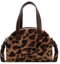 Leopard Print Crossbody Bag with Top Handle Fluffy Leopard Tote Bag Faux Fur Furry Cheetah Print Shoulder Handbag Coffee $14....