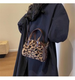 Leopard Print Crossbody Bag with Top Handle Fluffy Leopard Tote Bag Faux Fur Furry Cheetah Print Shoulder Handbag Coffee $14....