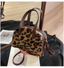 Leopard Print Crossbody Bag with Top Handle Fluffy Leopard Tote Bag Faux Fur Furry Cheetah Print Shoulder Handbag Coffee $14....